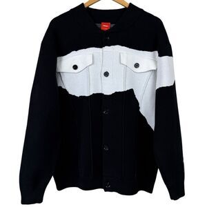 FMACM Black Knit Cardigan Sweater with White Panel - Limited Edition Mens Size S